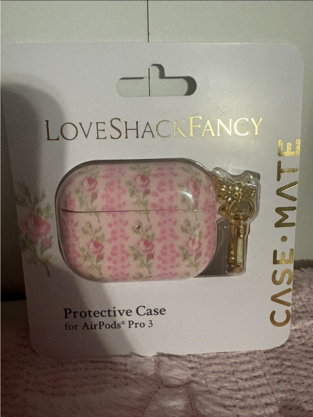 LoveShackFancy Pink Floral AirPods Pro 3 Case with Gold Key Charm